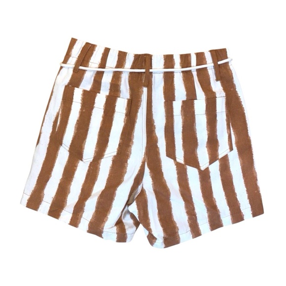 Easel Los Angeles Women’s Striped High Rise Shorts Brown White Tie Belt Medium - Picture 2 of 7